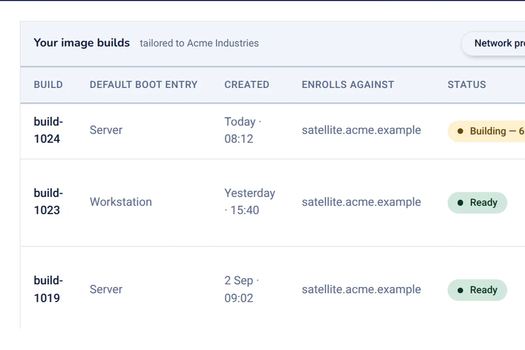 The Downloads screen: the image builds, and the ready-made setup file each one produces